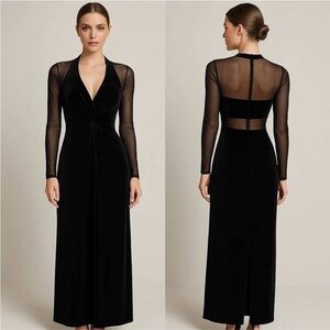 Niki Lavis Black Velvet Mesh Long Sleeve Dress